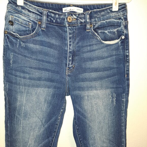 Kancan Estilo Denim Tapered Jeans Size 28 Distressed Blue Mid Rise Raw Hem - Picture 5 of 9